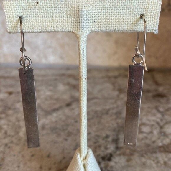 Sterling Hammered Rectangle Pendant Necklace & Drop Earrings Set - Picture 5 of 8